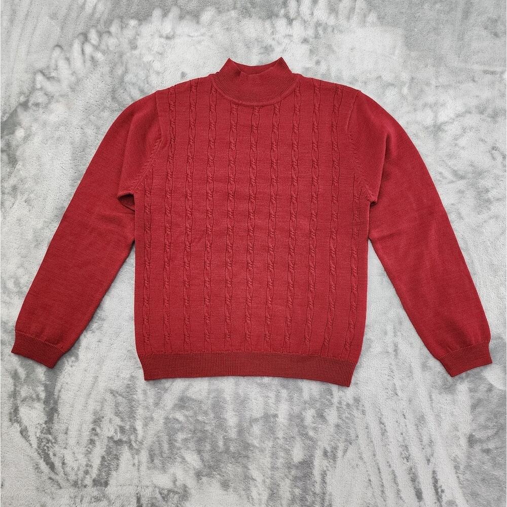 Vintage tabi International Sweater Women XS Red Wool Mock Neck Cable Knit Preppy